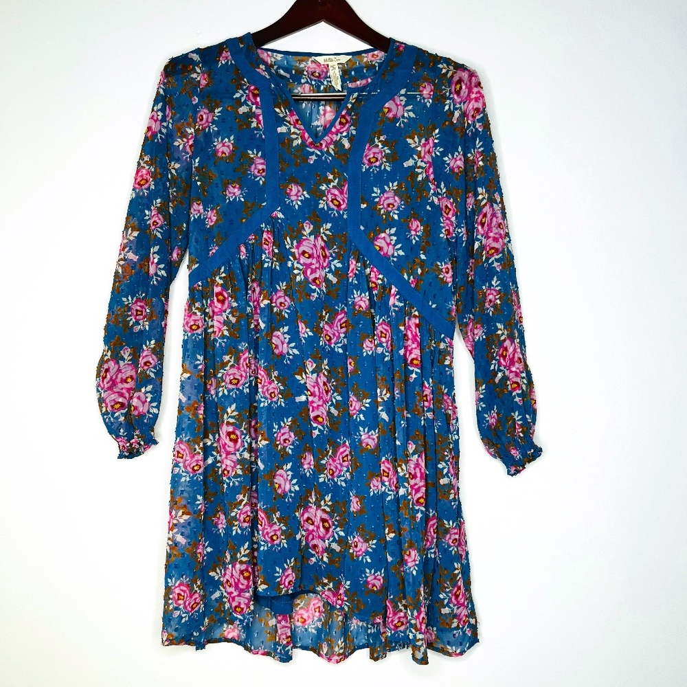 Matilda Jane To the Nines Blue Pink Floral Dress Small